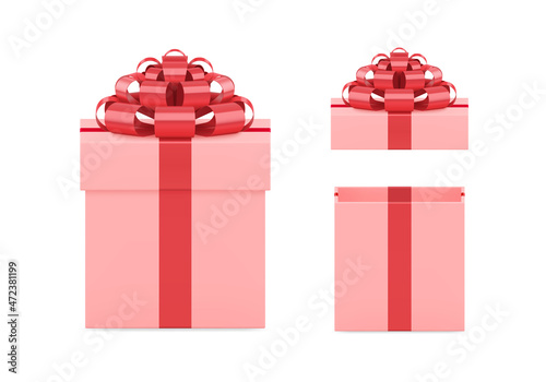 Cute shiny girlish pink gift box package with open and closed cap for Women day isometric vector