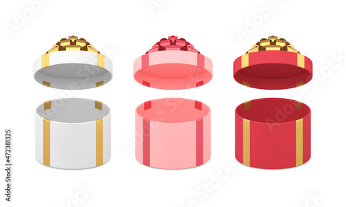 Multicolored gift boxes with open cap unpacking set realistic vector illustration