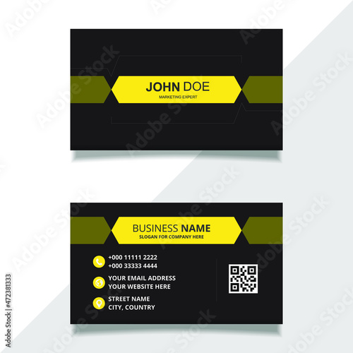 Black and yellow color business card design on white background.