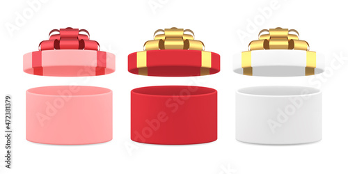 Multicolored gift boxes with open cap unpacking set realistic vector illustration