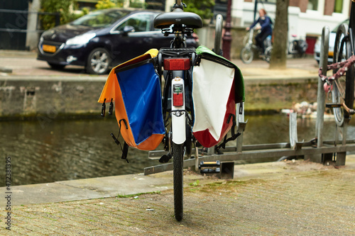 Random bikes in Amsterdam city, Netherlands.