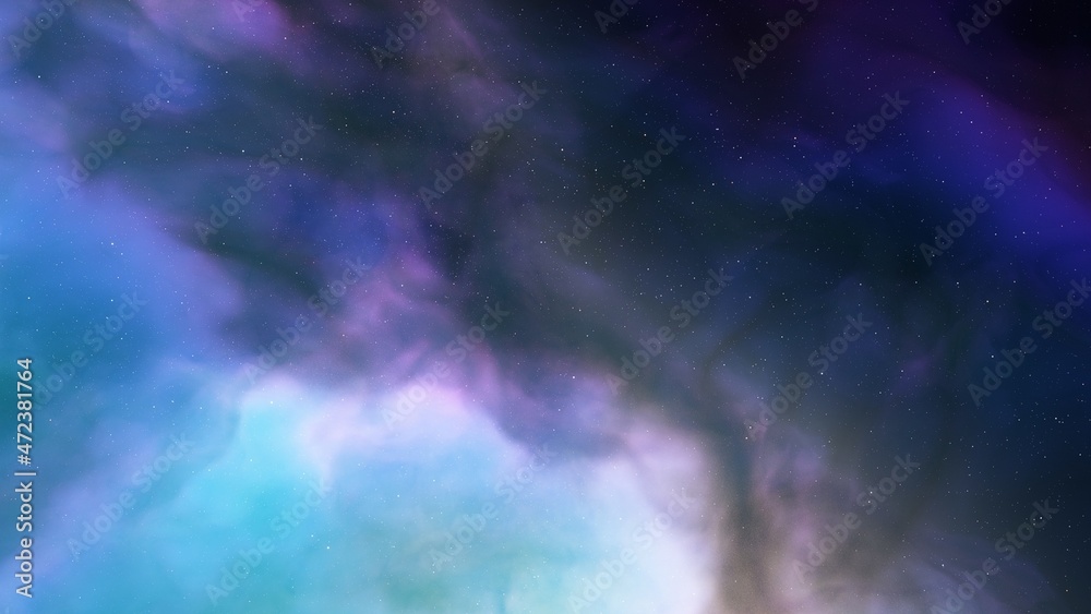 colorful space background with stars, nebula gas cloud in deep outer space, science fiction illustrarion 3d render	