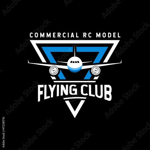 RC Airplane Logo. Commercial RC model flying club logo design. With blue and white color. Premium and luxury vector template