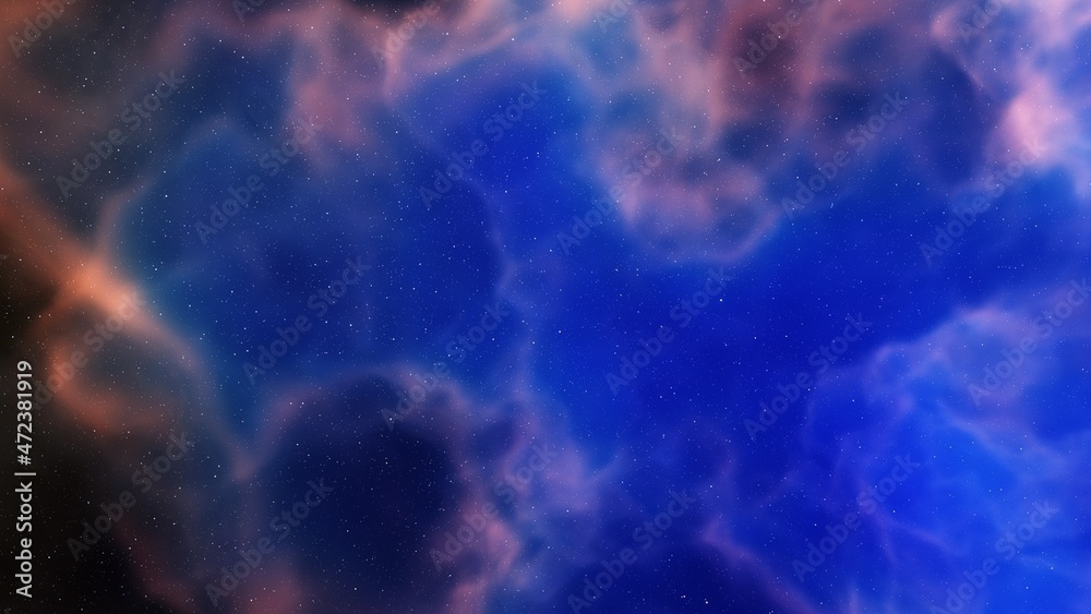 colorful space background with stars, nebula gas cloud in deep outer space, science fiction illustrarion 3d render	