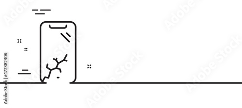 Smartphone broken line icon. Phone crash sign. Mobile device crack symbol. Minimal line illustration background. Smartphone broken line icon pattern banner. White web template concept. Vector
