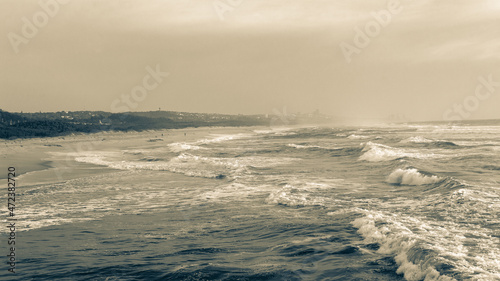 Beach Ocean Windy Choppy Waves Coastline Sepia Landscape