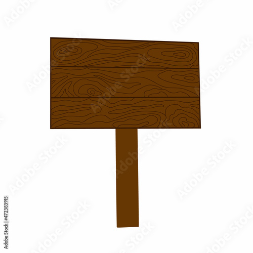 Wooden blank board made of textured planks, cartoon style hand drawn vector illustration, signboard isolated object, decorative element