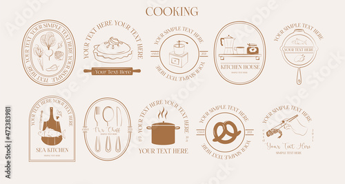 Collection of  logotype template for cooking and baking. Minimalist linear symbol. Perfect for branding, label, sticker, logotype design. Editable Vector Illustration.
