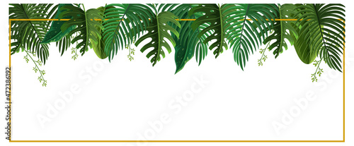 A horizontal frame of tropical foliage template