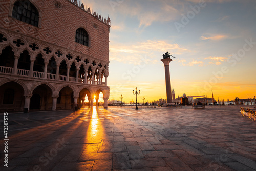 Sunrise in Piazza San Marco (Saint Mark square) in Venezia, Veneto, Italy.