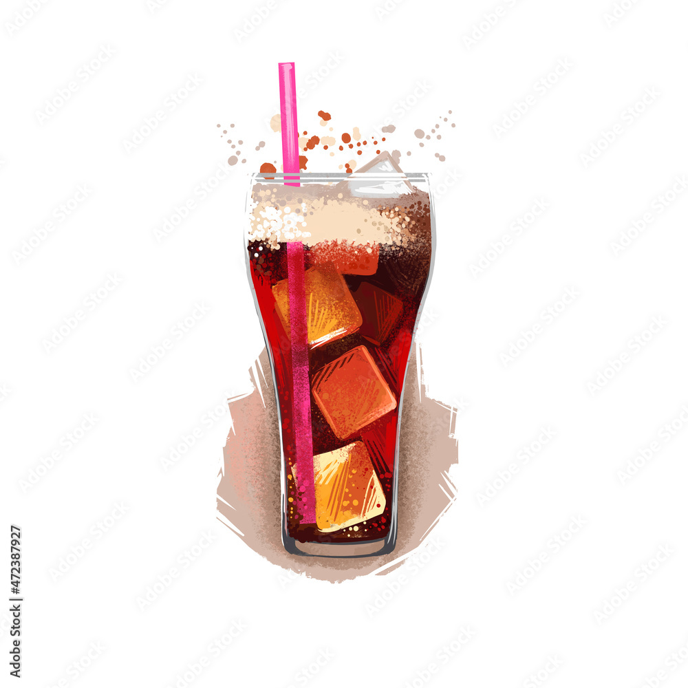 Soda cold drink with ice cubes in glass isolated on white background ...