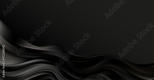 Abstract Waves. Shiny black moving lines design element on dark background for greeting card and disqount voucher.