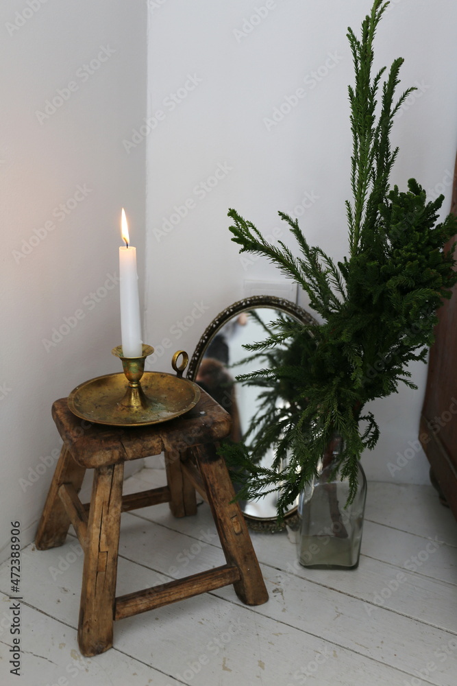 Christmas composition of candles and fir branches Christmas composition of candles and fir branches