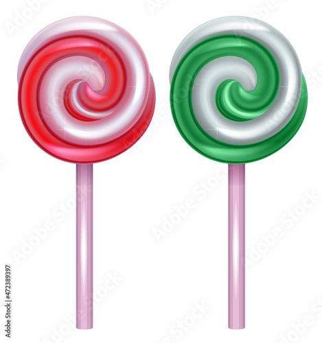 Set sweet christmas round lollipop spiral on stick