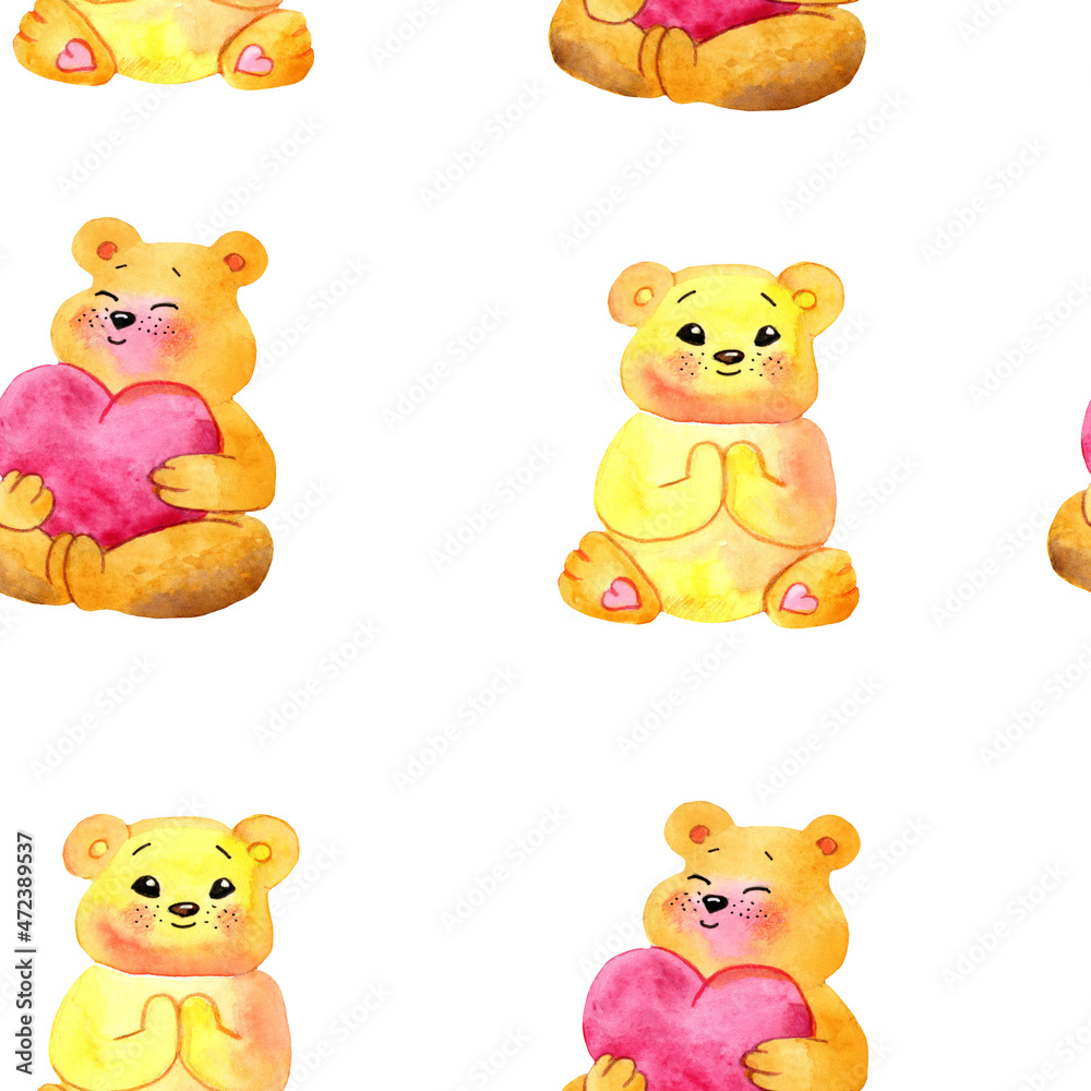 seamless watercolor pattern with bears and hearts romance seamless watercolor pattern with bears and hearts romance