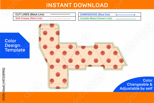 8 face box Deline Template or Diamond Shape tuck end 8 face Box and 3D box design_Color Design Template