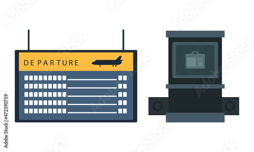 Airport with Luggage Scanner and Flight Schedule Display Vector Set