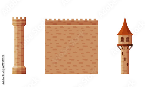 Ancient Medieval Castle or Fortress Wall Element Vector Set