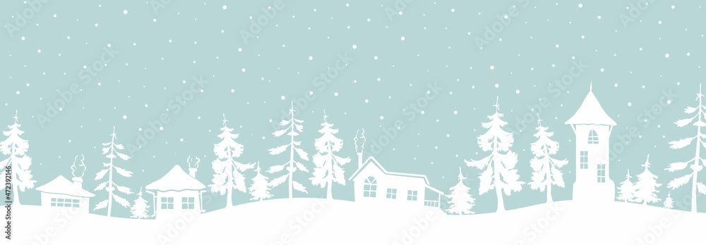 Winter village.  Winter landscape. Christmas background.  Vector illustration
