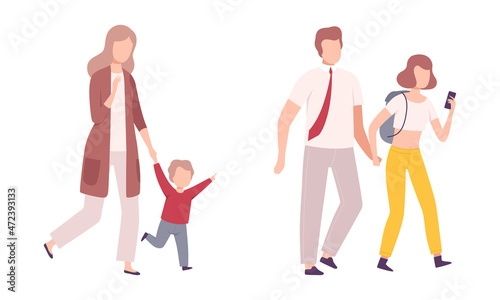 Parent and His Growing Son and Daughter Vector Set