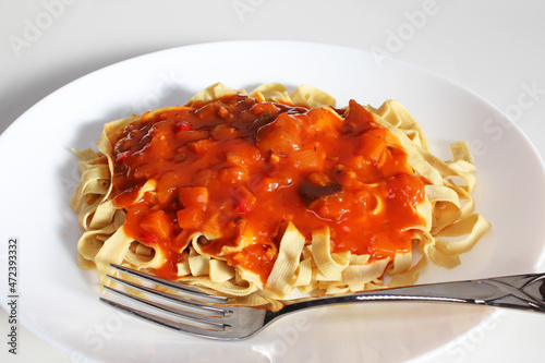 低糖質食品　豆腐皮のトマトソースパスタ風（ソイトマトソースパスタ）