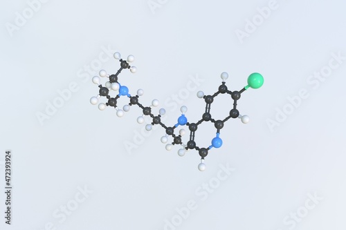 Chloroquine molecule. Isolated molecular model. 3D rendering