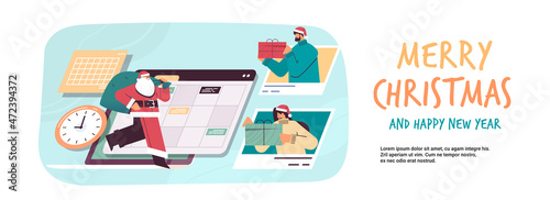 santa claus carrying full of gifts sack new year christmas holidays task board planning online communication