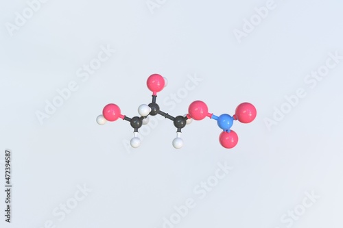 Nitroglycerine molecule made with balls, scientific molecular model. 3D rendering