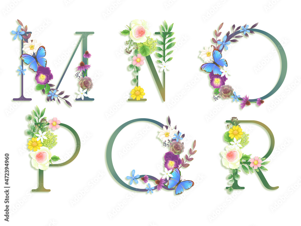 花文字大文字アルファベットセットm R 白背景 Stock Illustration Adobe Stock