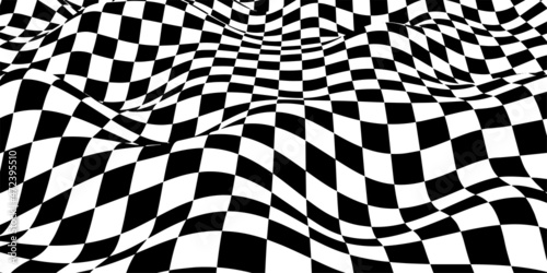 Futuristic checkerboard wave. Abstract vector wave with moving squares. Chess board background.