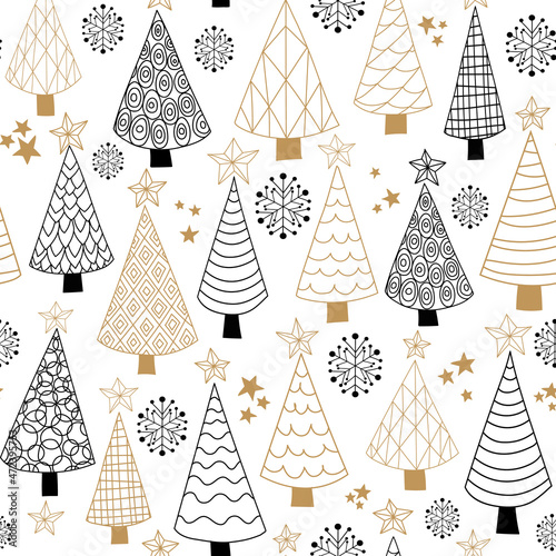 vector christmas trees gold allover seamless pattern background