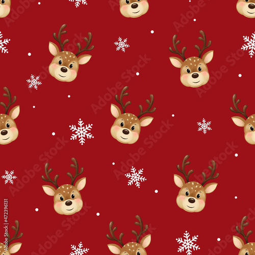 Seamless Christmas pattern. Cute deer  stars and snowflakes. New Year and Christmas holidays  New Year s decor for home and clothes