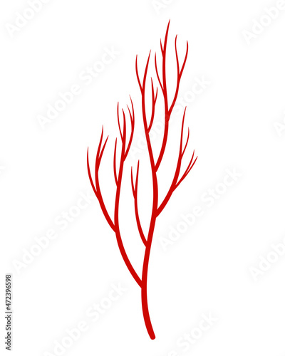 Human veins. Red silhouette vessel, arteries or capillaries on white background. Concept anatomy element for medical science. Vector isolated symbol of blood system