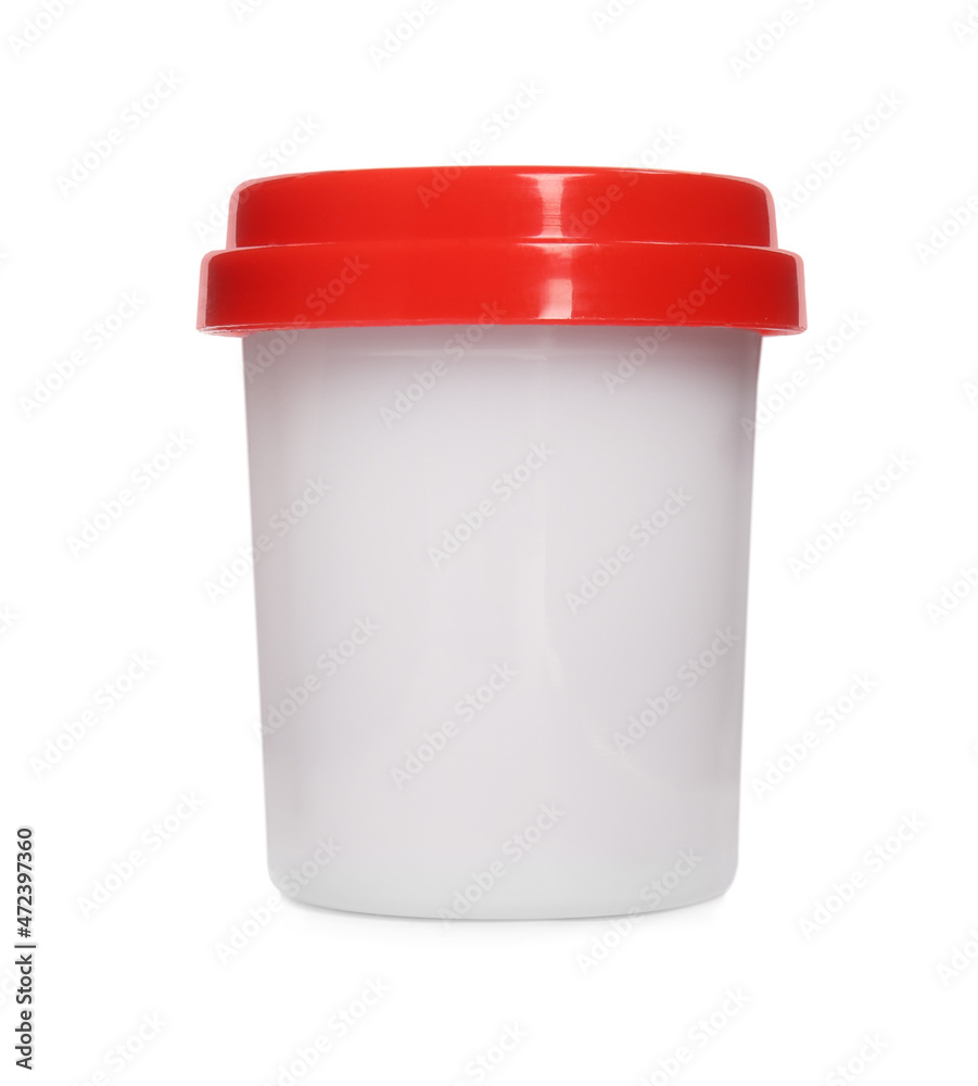 Plastic container of colorful play dough isolated on white Plastic container of colorful play dough isolated on white