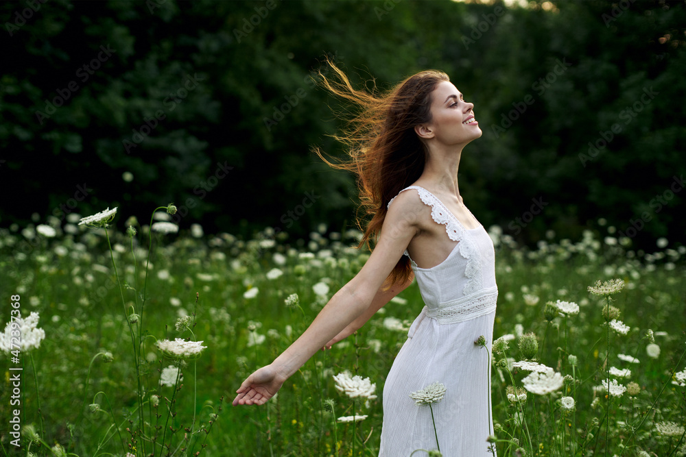 cheerful woman outdoors flowers freedom summer nature cheerful woman outdoors flowers freedom summer nature