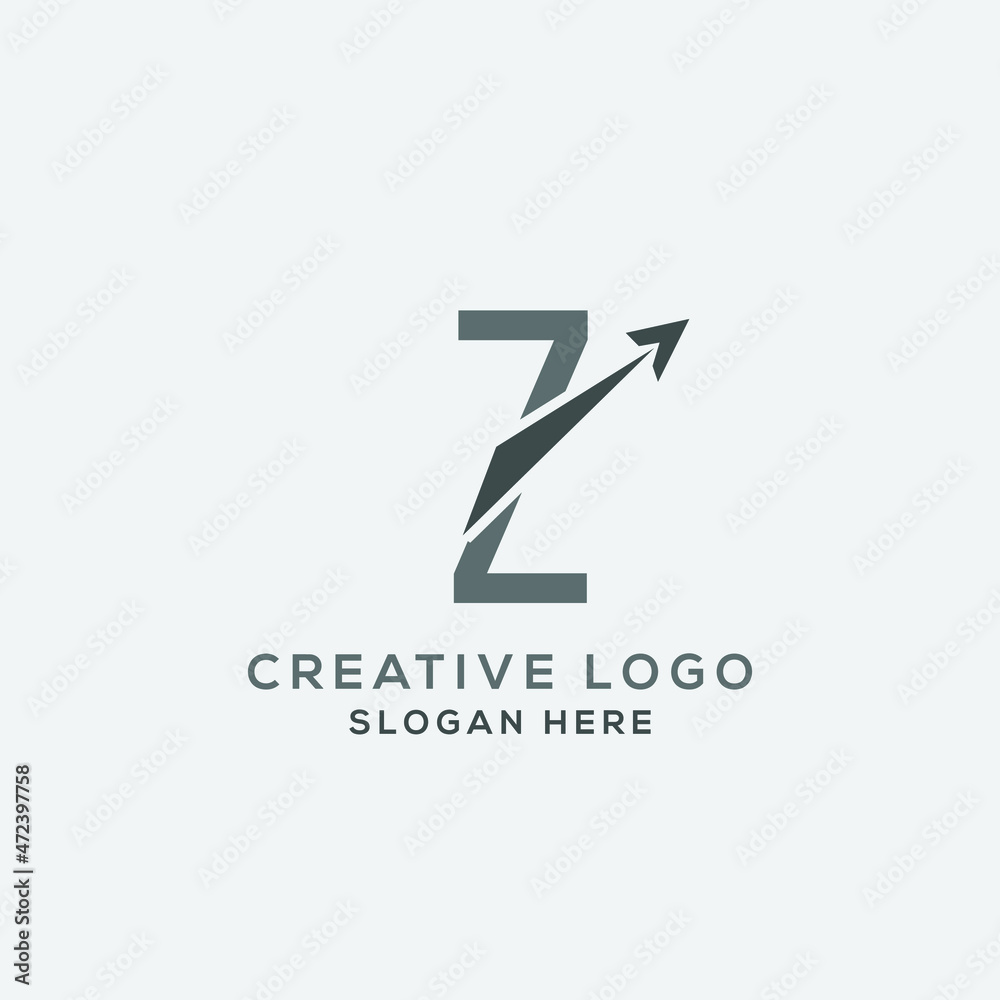 Z letter initial incorporated with Arrow logo design vector illustration. Usable for Business and logistic Logos, Flat Vector Logo Design Template, vector illustration