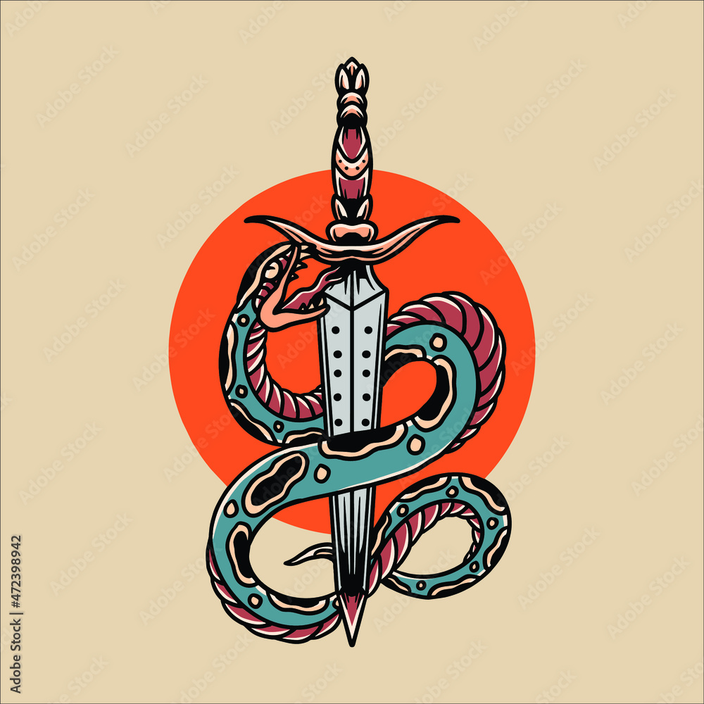 snake and sword tattoo vector design Stock Vector | Adobe Stock