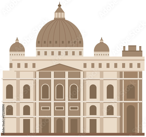 Ancient roman building, temple with columns and pediment, strategic development antique culture. Old temple isolated. Traditional historical construction. Ancient Greek building. European architecture