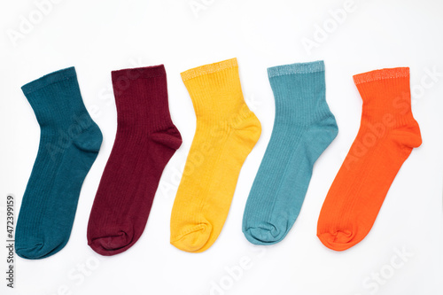 Colorful socks on an isolated white background