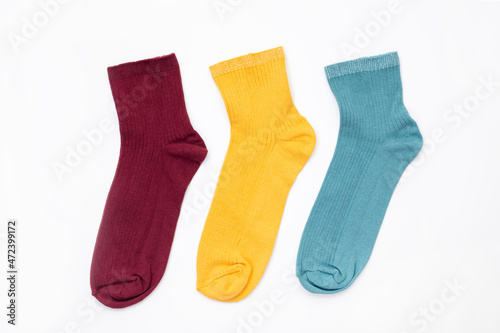 Colorful socks on an isolated white background