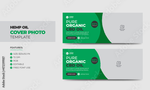 Hemp or CBD product social media cover photo design. Modern cannabis sativa product sale business promotion web banner template