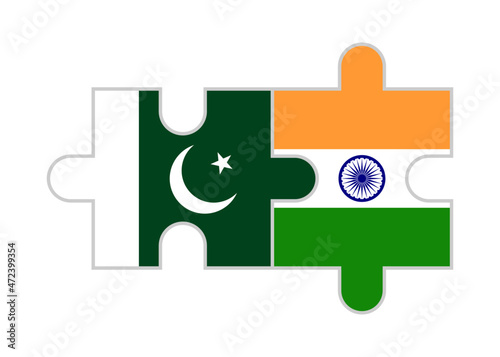 puzzle pieces of pakistan and india flags. vector illustration isolated on white background