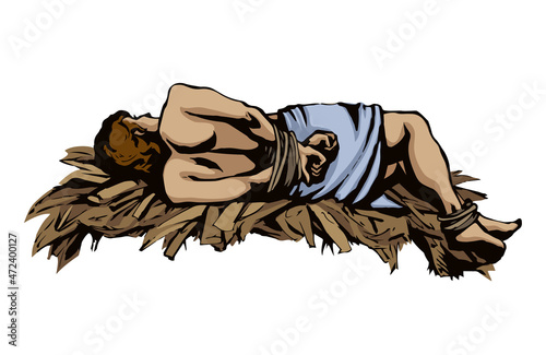 Man With hands tied. Vector drawing