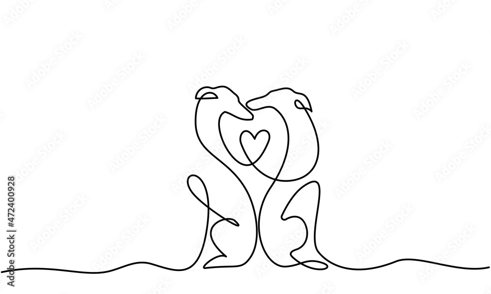 Obraz premium Two lovely greyhounds silhouette. Continuous one line drawing.