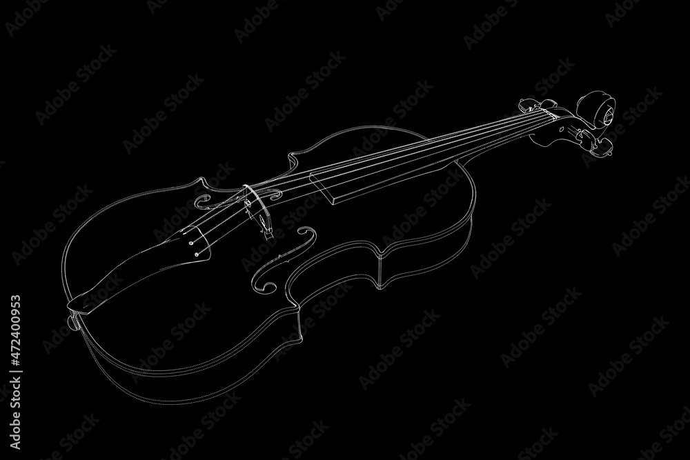 Obraz premium Violin. Musical instruments. Vector dashed outline illustration.
