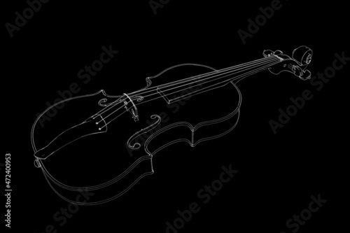 Violin. Musical instruments. Vector dashed outline illustration.