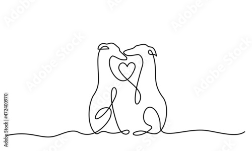 Two lovely greyhounds silhouette. Continuous one line drawing.