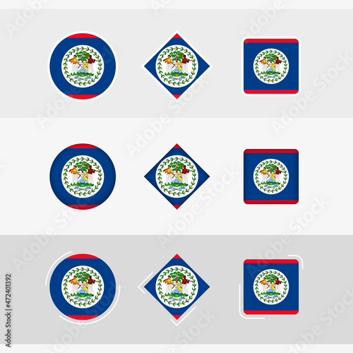 Belize flag icons set, vector flag of Belize.