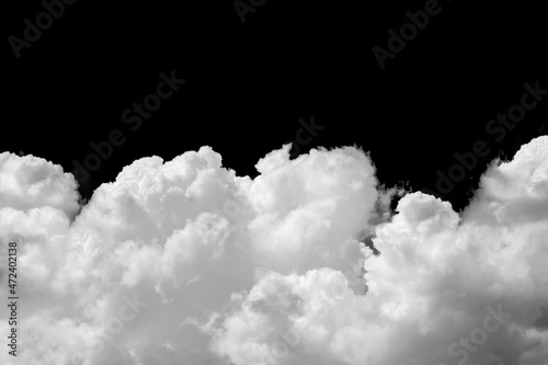 White large clouds on black, isolated