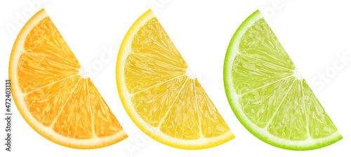 Orange, lemon and lime halves, isolated on white background